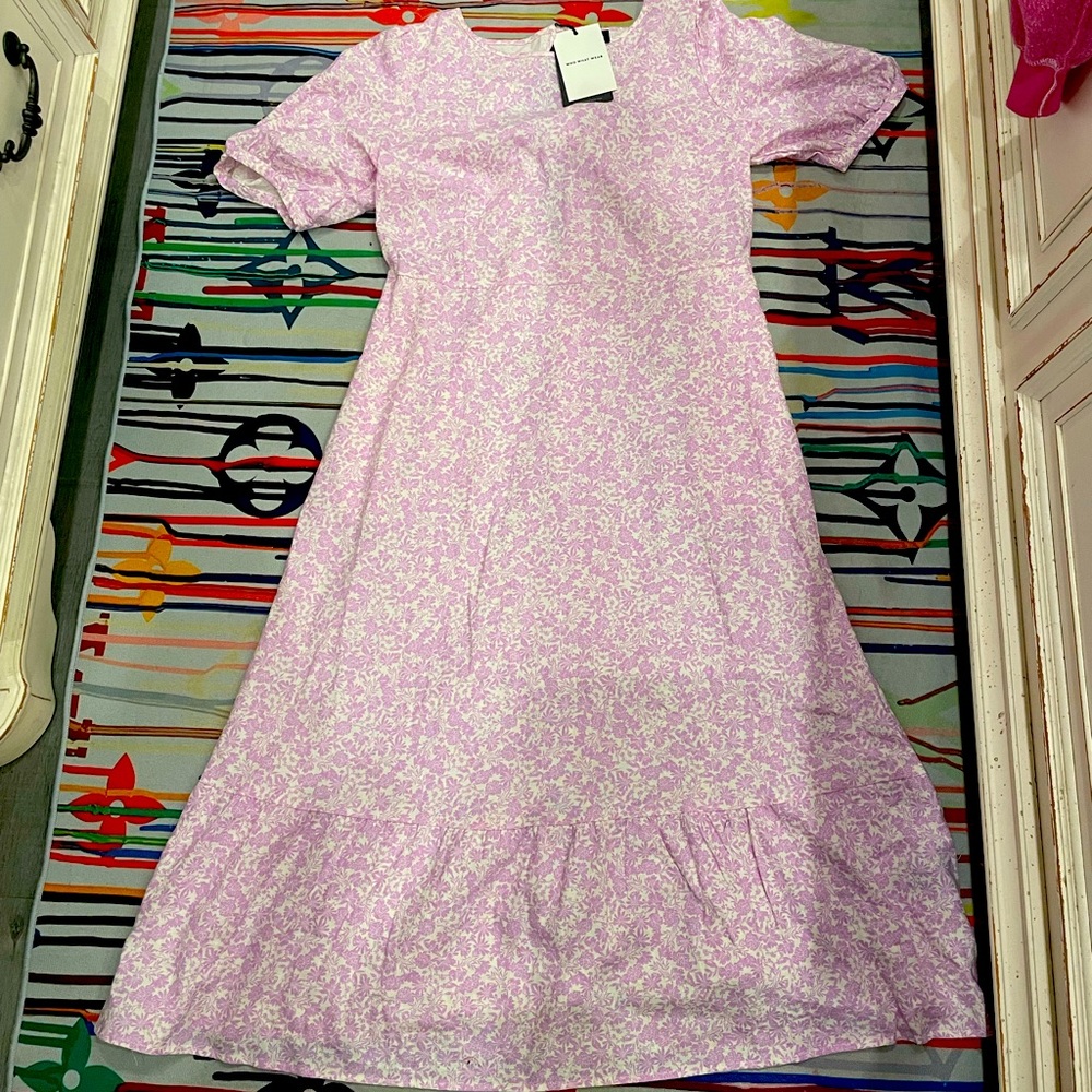 Women's Bishop Elbow Sleeve Tie-Back Dress - Who What Wear, Purple Floral,